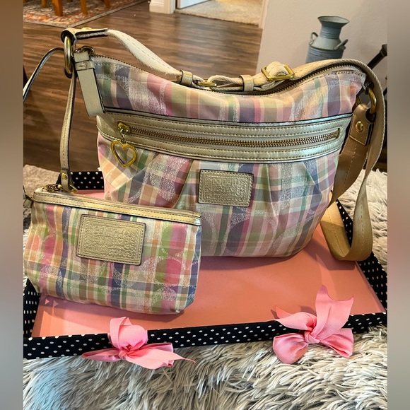Coach Handbags - COACH Madras Crossbody with extra coin purse attached Size: 9" × 7" x 3"